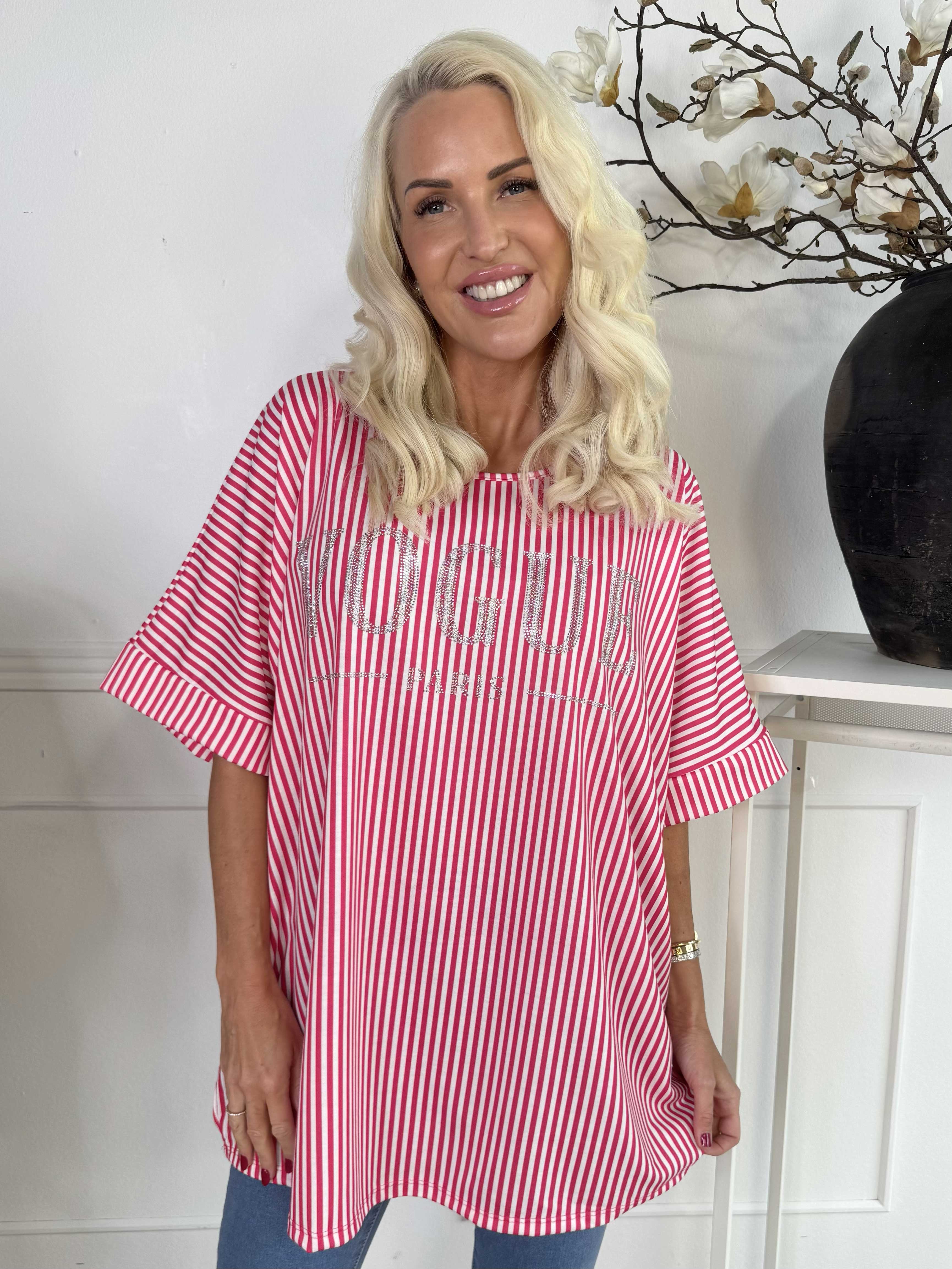 Mintu Stripe - Mjuk t-shirt med vogue stående med glittrande similisten